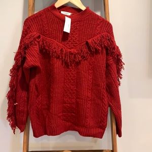 Dark red fringe sweater